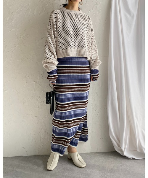 She's Closet(シーズクローゼット)の「前後2WAYメッシュ透かし編みボリュームスリーブショート丈コットンニットカーディガン(カーディガン/ボレロ・レディース・グリーン/アイボリー/グレイッシュベージュ/チェリーレッド/ブラック・FREE)」の10枚目の写真