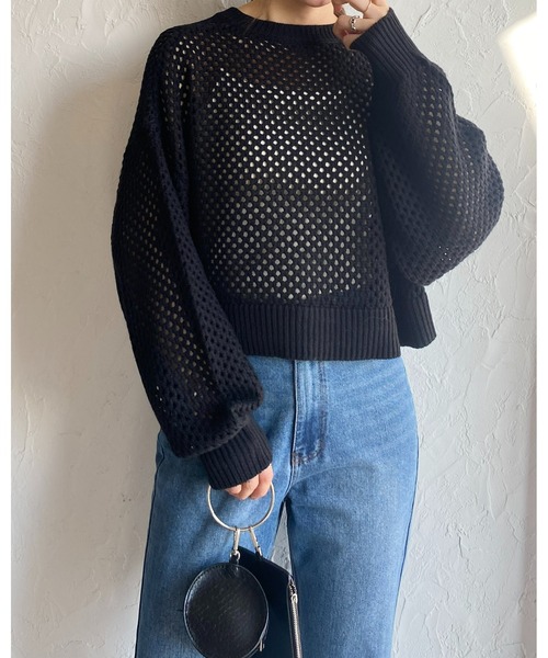 She's Closet(シーズクローゼット)の「前後2WAYメッシュ透かし編みボリュームスリーブショート丈コットンニットカーディガン(カーディガン/ボレロ・レディース・グリーン/アイボリー/グレイッシュベージュ/チェリーレッド/ブラック・FREE)」の13枚目の写真