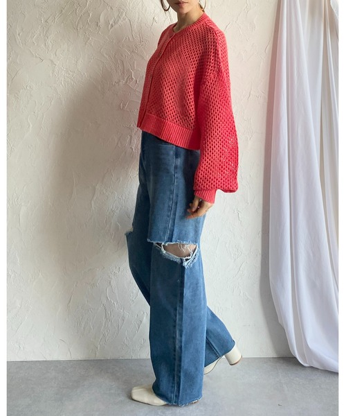She's Closet(シーズクローゼット)の「前後2WAYメッシュ透かし編みボリュームスリーブショート丈コットンニットカーディガン(カーディガン/ボレロ・レディース・グリーン/アイボリー/グレイッシュベージュ/チェリーレッド/ブラック・FREE)」の14枚目の写真