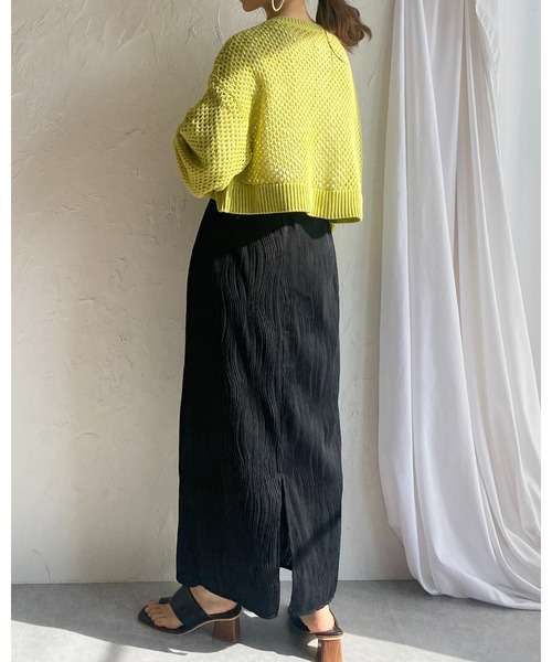 She's Closet(シーズクローゼット)の「前後2WAYメッシュ透かし編みボリュームスリーブショート丈コットンニットカーディガン(カーディガン/ボレロ・レディース・グリーン/アイボリー/グレイッシュベージュ/チェリーレッド/ブラック・FREE)」の18枚目の写真