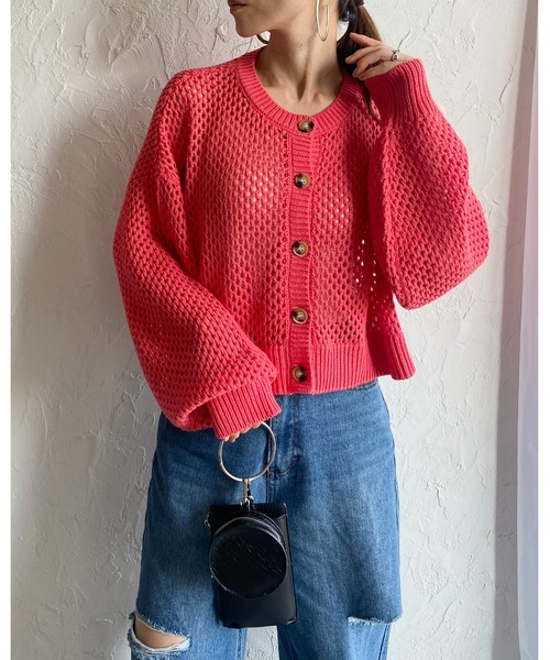 She's Closet(シーズクローゼット)の「前後2WAYメッシュ透かし編みボリュームスリーブショート丈コットンニットカーディガン(カーディガン/ボレロ・レディース・グリーン/アイボリー/グレイッシュベージュ/チェリーレッド/ブラック・FREE)」の20枚目の写真