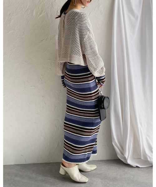 She's Closet(シーズクローゼット)の「前後2WAYメッシュ透かし編みボリュームスリーブショート丈コットンニットカーディガン(カーディガン/ボレロ・レディース・グリーン/アイボリー/グレイッシュベージュ/チェリーレッド/ブラック・FREE)」の21枚目の写真