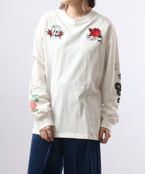 spiritoso(スピリトーゾ)の「spiritoso ネオメタルプリントロンT 長袖(Tシャツ/カットソー・レディース・オフホワイト/オリーブ・F)」の16枚目の写真
