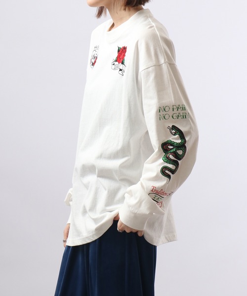 spiritoso(スピリトーゾ)の「spiritoso ネオメタルプリントロンT 長袖(Tシャツ/カットソー・レディース・オフホワイト/オリーブ・F)」の17枚目の写真