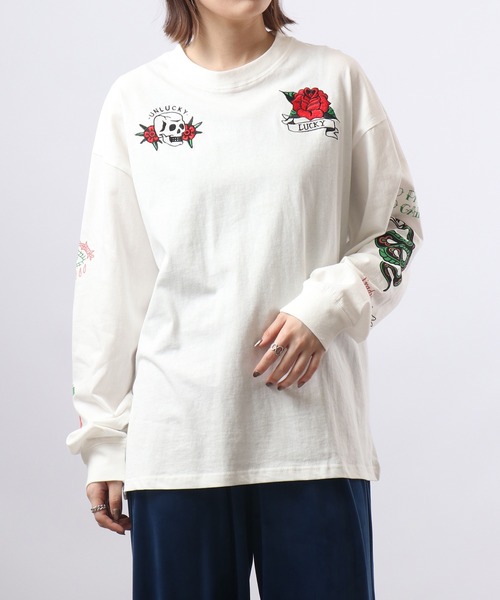 spiritoso(スピリトーゾ)の「spiritoso ネオメタルプリントロンT 長袖(Tシャツ/カットソー・レディース・オフホワイト/オリーブ・F)」の15枚目の写真