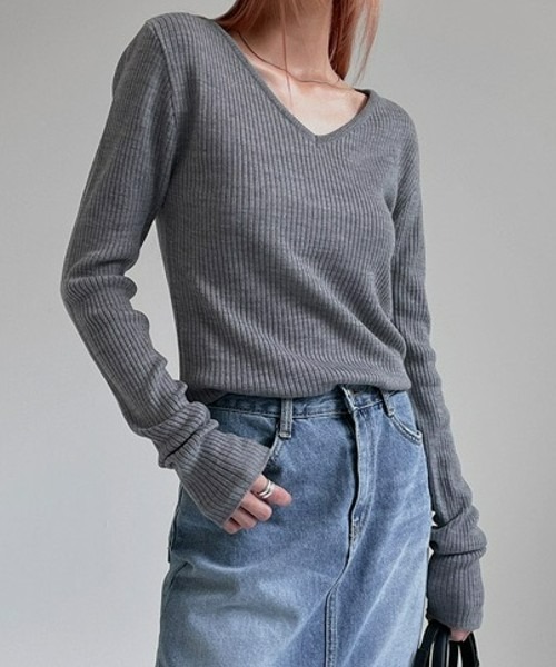 BLACKUP（ブラックアップ）の「[MADE] デイリーVネックニット（ニット/セーター・レディース・グレー/ブルー・ONE SIZE）」の2枚目の写真