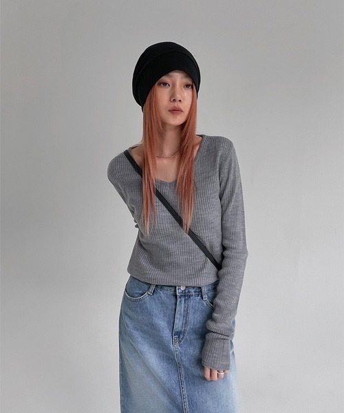 BLACKUP（ブラックアップ）の「[MADE] デイリーVネックニット（ニット/セーター・レディース・グレー/ブルー・ONE SIZE）」の6枚目の写真