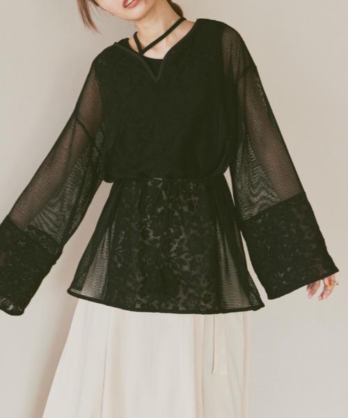 moi tytto（モイテュット）の「切替えメッシュ編みトップス（シャツ/ブラウス・レディース・ナチュラル/ブラック/ブラウン・FREE）」の22枚目の写真