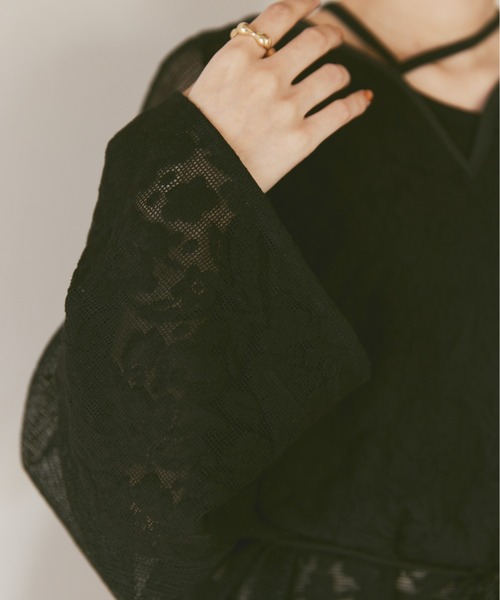 moi tytto（モイテュット）の「切替えメッシュ編みトップス（シャツ/ブラウス・レディース・ナチュラル/ブラック/ブラウン・FREE）」の9枚目の写真