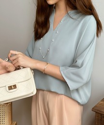 ECLIN | 五分袖キーネックブラウス(シャツ/ブラウス)