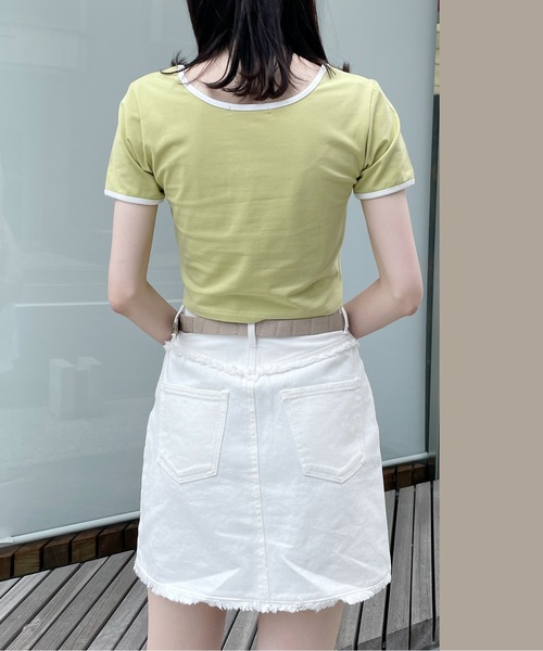 one way(ワンウェイ)の「バイカラーパイピングTシャツ(Tシャツ/カットソー・レディース・ブラック/ホワイト/ライトイエロー/ライトグリーン・FREE)」の15枚目の写真