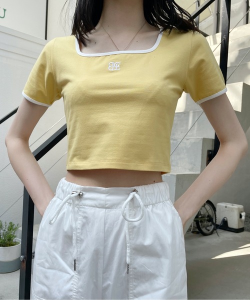 one way(ワンウェイ)の「バイカラーパイピングTシャツ(Tシャツ/カットソー・レディース・ブラック/ホワイト/ライトイエロー/ライトグリーン・FREE)」の20枚目の写真