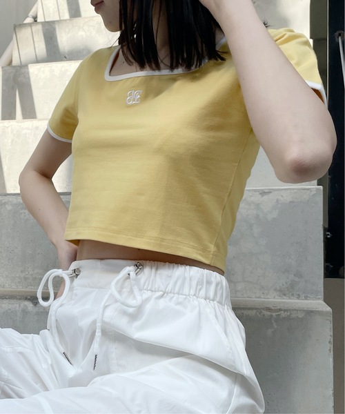 one way(ワンウェイ)の「バイカラーパイピングTシャツ(Tシャツ/カットソー・レディース・ブラック/ホワイト/ライトイエロー/ライトグリーン・FREE)」の21枚目の写真