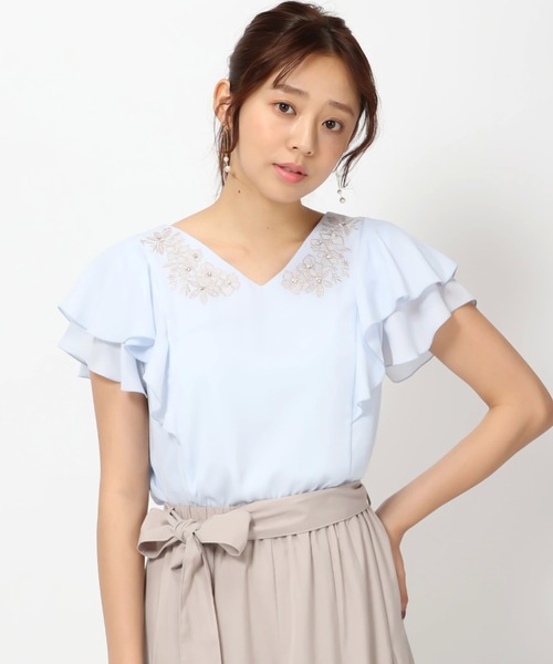 MISCH MASCH(ミッシュマッシュ)の「■2023春夏新作■カバーリングフラワー刺しゅうブラウス/MM318119(シャツ/ブラウス・レディース・ブラック/ホワイト/ピンク/ライトブルー/ピンク系・M)」の3枚目の写真