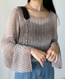 グラデーション メッシュクロップド丈ニット