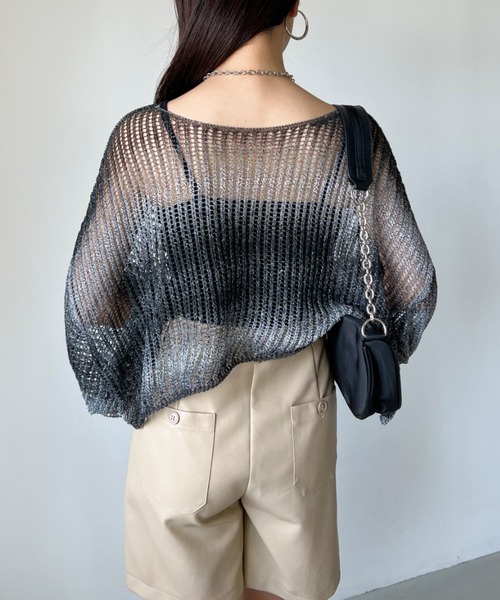 CLEA（クレア）の「グラデーション メッシュクロップド丈ニット（ニット/セーター・レディース・ブラウン/イエロー/ブラック・FREE）」の7枚目の写真