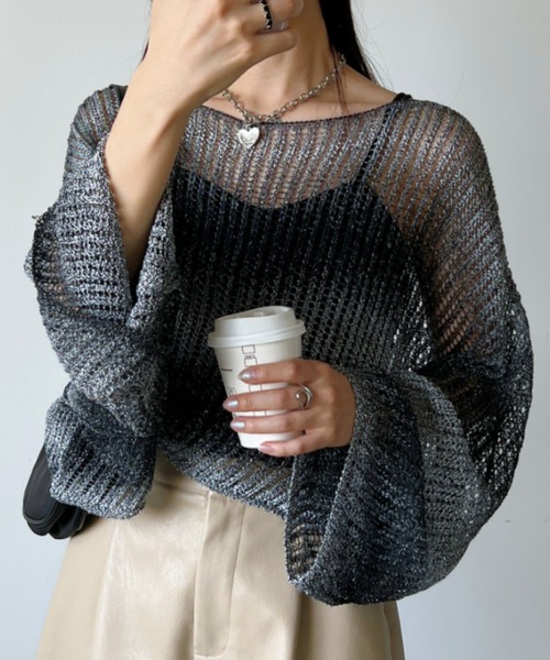 CLEA（クレア）の「グラデーション メッシュクロップド丈ニット（ニット/セーター・レディース・ブラウン/イエロー/ブラック・FREE）」の14枚目の写真