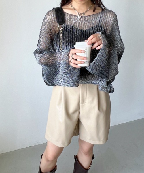 CLEA（クレア）の「グラデーション メッシュクロップド丈ニット（ニット/セーター・レディース・ブラウン/イエロー/ブラック・FREE）」の4枚目の写真