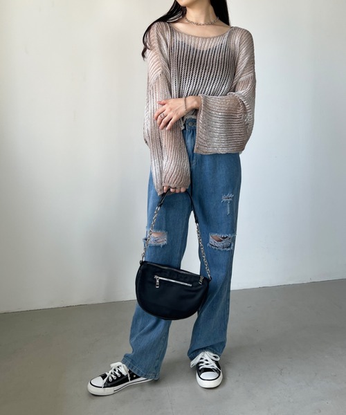 CLEA（クレア）の「グラデーション メッシュクロップド丈ニット（ニット/セーター・レディース・ブラウン/イエロー/ブラック・FREE）」の19枚目の写真