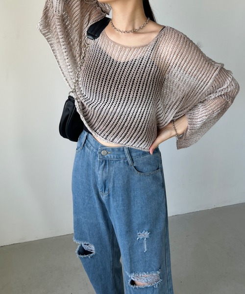 CLEA（クレア）の「グラデーション メッシュクロップド丈ニット（ニット/セーター・レディース・ブラウン/イエロー/ブラック・FREE）」の8枚目の写真