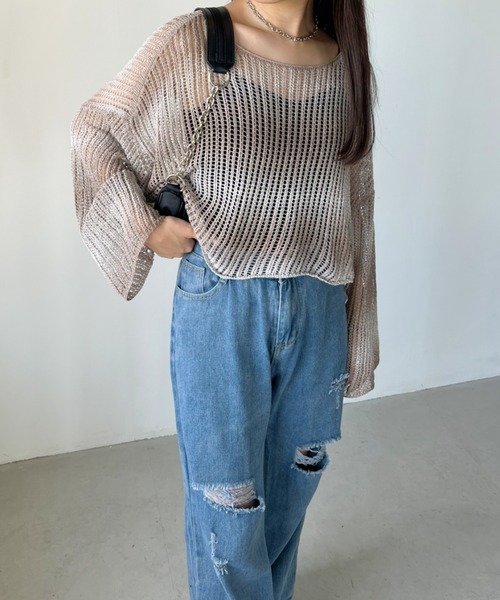 CLEA（クレア）の「グラデーション メッシュクロップド丈ニット（ニット/セーター・レディース・ブラウン/イエロー/ブラック・FREE）」の22枚目の写真