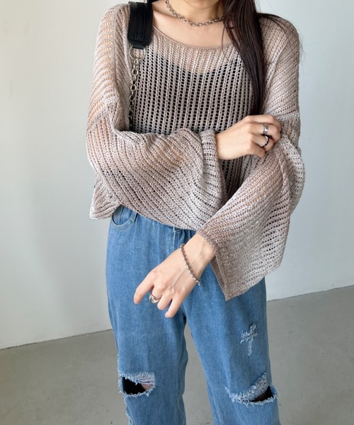 CLEA（クレア）の「グラデーション メッシュクロップド丈ニット（ニット/セーター・レディース・ブラウン/イエロー/ブラック・FREE）」の5枚目の写真