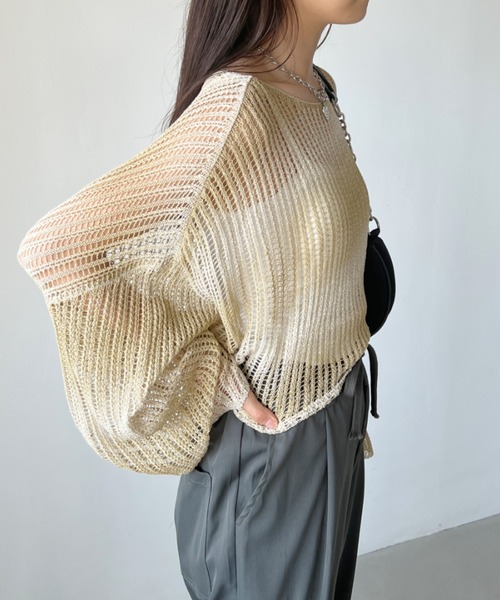 CLEA（クレア）の「グラデーション メッシュクロップド丈ニット（ニット/セーター・レディース・ブラウン/イエロー/ブラック・FREE）」の13枚目の写真