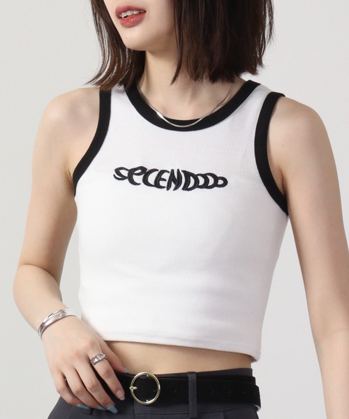 FUNALIVE(ファンアライブ)の「ABETTOR SELECT 韓国ファッション テレコ刺繍「SECENDOOO」ロゴクロップド丈リンガータンクトップ(Tシャツ/カットソー・レディース・ホワイト×ブラック/グレー/ホワイト×ネイビー/ピンク・FREE)」の19枚目の写真