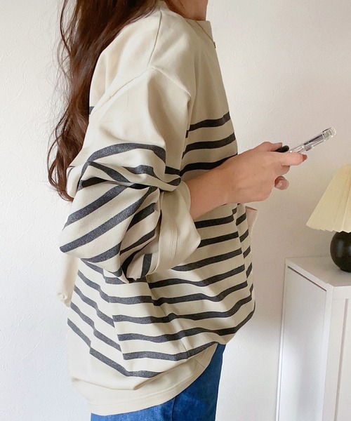 Java(ジャバ)の「《JaVaジャバ 別注》こなれカジュアル。バスク風かすりボーダーT(Tシャツ/カットソー・レディース・ホワイト×ブルー/ブラック×ホワイト/ホワイト×ブラック/ベージュ系その他・LARGE/MEDIUM/X-LARGE/SMALL)」の21枚目の写真