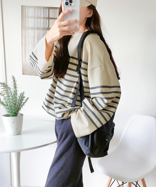 Java(ジャバ)の「《JaVaジャバ 別注》こなれカジュアル。バスク風かすりボーダーT(Tシャツ/カットソー・レディース・ホワイト×ブルー/ブラック×ホワイト/ホワイト×ブラック/ベージュ系その他・LARGE/MEDIUM/X-LARGE/SMALL)」の20枚目の写真