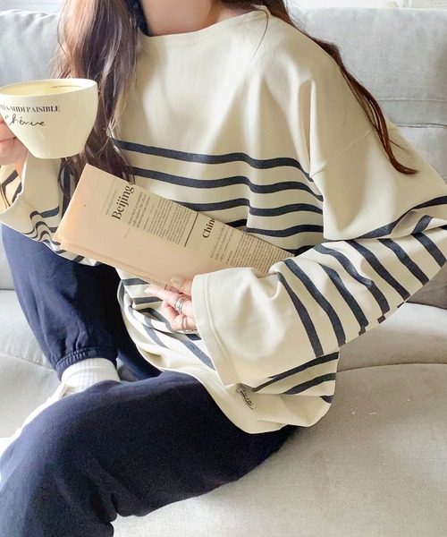 Java(ジャバ)の「《JaVaジャバ 別注》こなれカジュアル。バスク風かすりボーダーT(Tシャツ/カットソー・レディース・ホワイト×ブルー/ブラック×ホワイト/ホワイト×ブラック/ベージュ系その他・LARGE/MEDIUM/X-LARGE/SMALL)」の18枚目の写真