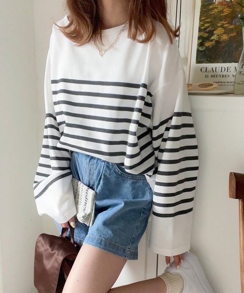 Java(ジャバ)の「《JaVaジャバ 別注》こなれカジュアル。バスク風かすりボーダーT(Tシャツ/カットソー・レディース・ホワイト×ブルー/ブラック×ホワイト/ホワイト×ブラック/ベージュ系その他・LARGE/MEDIUM/X-LARGE/SMALL)」の8枚目の写真