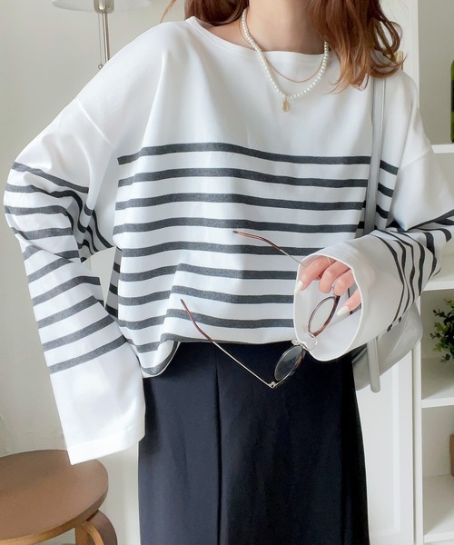 Java(ジャバ)の「《JaVaジャバ 別注》こなれカジュアル。バスク風かすりボーダーT(Tシャツ/カットソー・レディース・ホワイト×ブルー/ブラック×ホワイト/ホワイト×ブラック/ベージュ系その他・LARGE/MEDIUM/X-LARGE/SMALL)」の10枚目の写真