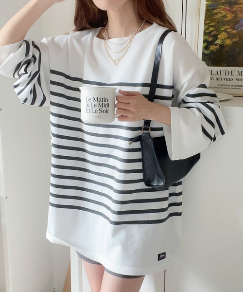 Java(ジャバ)の「《JaVaジャバ 別注》こなれカジュアル。バスク風かすりボーダーT(Tシャツ/カットソー・レディース・ホワイト×ブルー/ブラック×ホワイト/ホワイト×ブラック/ベージュ系その他・LARGE/MEDIUM/X-LARGE/SMALL)」の11枚目の写真