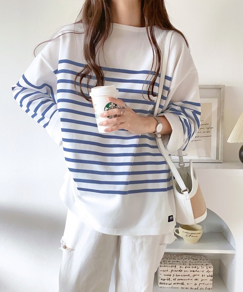 Java(ジャバ)の「《JaVaジャバ 別注》こなれカジュアル。バスク風かすりボーダーT(Tシャツ/カットソー・レディース・ホワイト×ブルー/ブラック×ホワイト/ホワイト×ブラック/ベージュ系その他・LARGE/MEDIUM/X-LARGE/SMALL)」の13枚目の写真