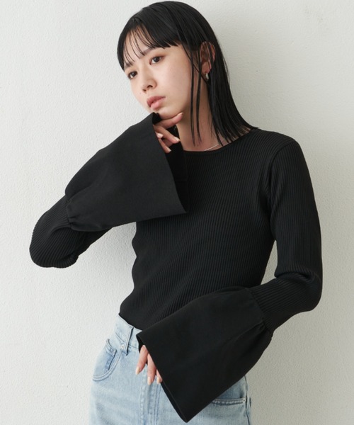 Aunt Marie's(アントマリーズ)の「フレアスリーブリブニット(ニット/セーター・レディース・グレイッシュベージュ/ホワイト/ブラック・FREE)」の14枚目の写真
