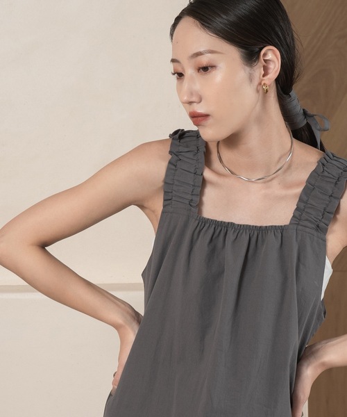 lawgy(ラウジー)の「gather shoulder op(ワンピース・レディース・グレー/ホワイト・FREE)」の11枚目の写真