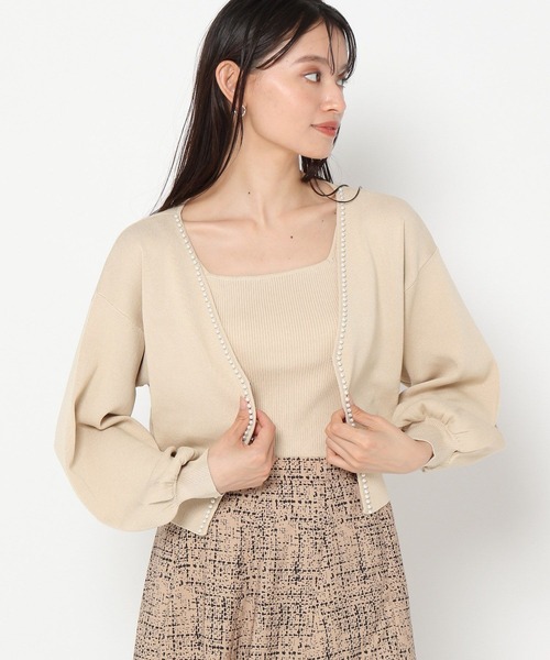 mysty woman（ミスティウーマン）の「パールネックツインカーデ　973639（カーディガン/ボレロ・レディース・ホワイト系その他/ブラック/モカ/グリーン・FREE）」の9枚目の写真