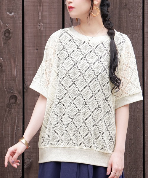 n'OrLABEL（ノアールレーベル）の「【廃盤】『レースデザインドルマントップス』（Tシャツ/カットソー・レディース・アイボリー/ブラウン/ブラック・FREE）」の2枚目の写真