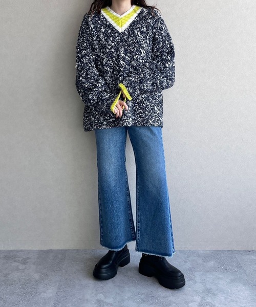 LOWRYS FARM（ローリーズファーム）の「ＵＮＩＳＥＸチルデンニットＬＳ  968920（ニット/セーター・レディース・ネイビー/ブラック・FREE）」の12枚目の写真