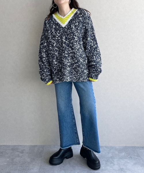 LOWRYS FARM（ローリーズファーム）の「ＵＮＩＳＥＸチルデンニットＬＳ  968920（ニット/セーター・レディース・ネイビー/ブラック・FREE）」の14枚目の写真