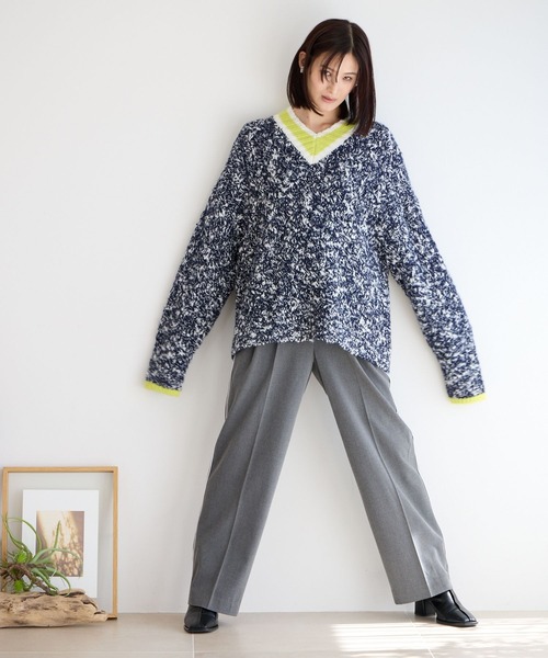 LOWRYS FARM（ローリーズファーム）の「ＵＮＩＳＥＸチルデンニットＬＳ  968920（ニット/セーター・レディース・ネイビー/ブラック・FREE）」の3枚目の写真