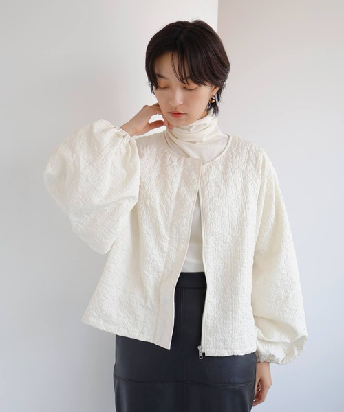 plain people ふくれジャガード　ノーカラー　ジャケット　ホワイト plain people ふくれジャガード ノーカラー ジャケット ホワイト