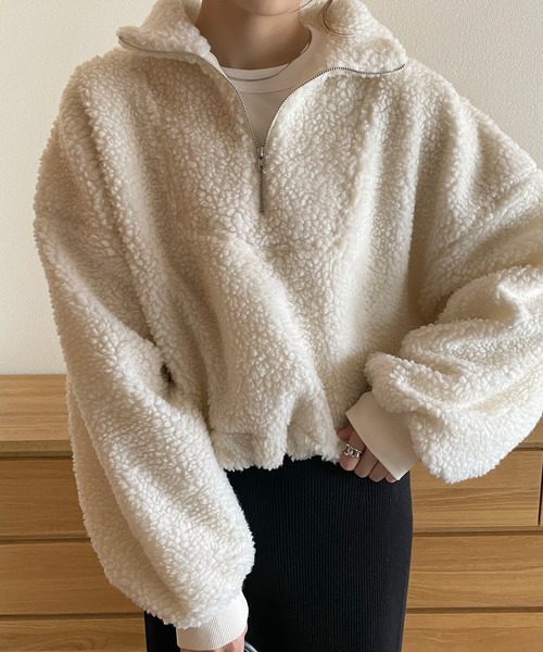 junoah(ジュノア)の「ボアハーフジップショートプルオーバー(ブルゾン・レディース・ライトブラウン/ブラック/アイボリー・MEDIUM/LARGE/X-LARGE)」の6枚目の写真