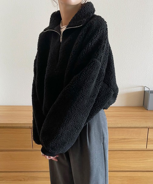 junoah(ジュノア)の「ボアハーフジップショートプルオーバー(ブルゾン・レディース・ライトブラウン/ブラック/アイボリー・MEDIUM/LARGE/X-LARGE)」の14枚目の写真