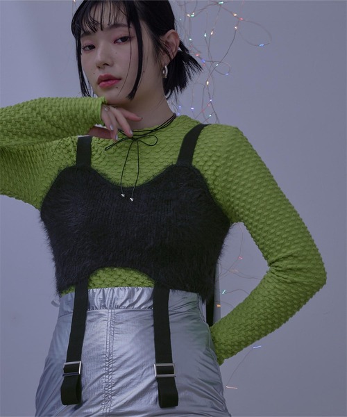 miette（ミエット）の「ガーターベルトデザインシャギービスチェ（キャミソール・レディース・ブラック/ブルー/ピンク/グリーン・FREE）」の5枚目の写真