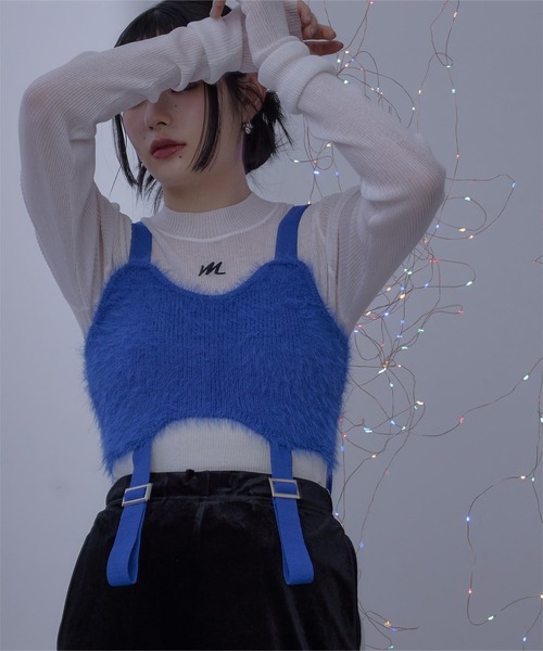 miette（ミエット）の「ガーターベルトデザインシャギービスチェ（キャミソール・レディース・ブラック/ブルー/ピンク/グリーン・FREE）」の9枚目の写真