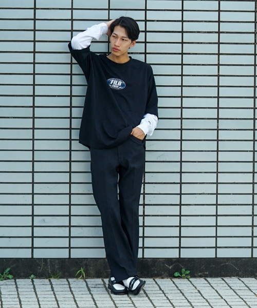 FILA(フィラ)の「【FILA/フィラ】フェイクレイヤード 胸ワンポイント刺繍 ロンT ドロップショルダー ストリート ビッグシルエット(Tシャツ/カットソー・メンズ・ダークグリーン/ブラック/ライトベージュ・MEDIUM/LARGE/X-LARGE)」の5枚目の写真