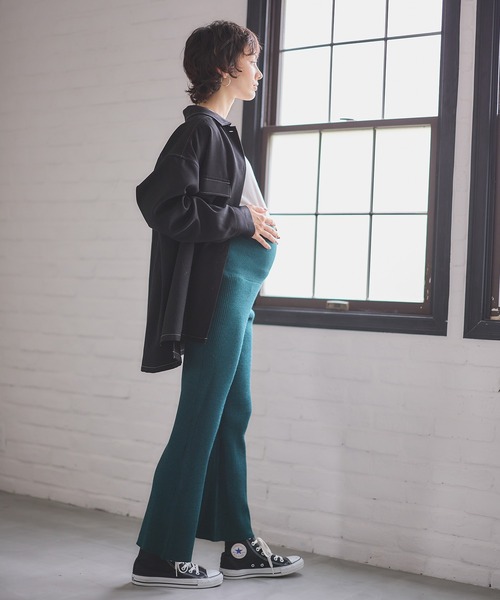 Rosemadame(ローズマダム)の「ニットリブフレアパンツ(マタニティ~産後)妊婦服 産前・産後対応(マタニティウェア/グッズ・レディース・アイボリー/グリーン/モカ/ブラック/オレンジ・M/L)」の7枚目の写真