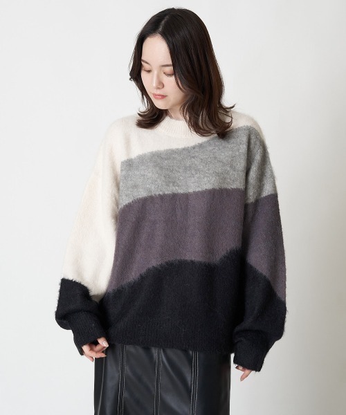 A de a.v.v(アードアー・ヴェ・ヴェ)の「モヘアタッチインターシャプルオーバー(ニット/セーター・レディース・ブラック/ライトピンク・39)」の12枚目の写真